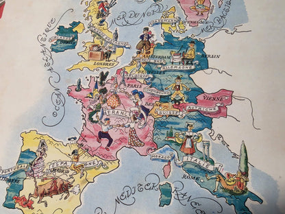 Carte illustrée de l'Europe de l'Ouest - Carte géographique vintage avec villes et faune