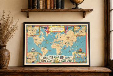 Carte du monde historique à imprimer - Batailles majeures et lieux de conflits mondiaux illustrés