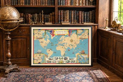 Mapa historyczna świata - ilustracje najważniejszych bitew i miejsc konfliktów globalnych