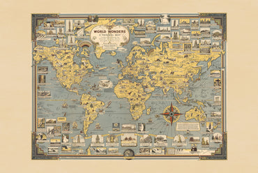 World Wonders Pictorial Map Poster (1939) - Vintage World Landmarks Wall Art