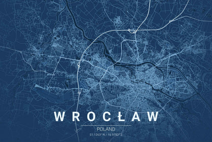 Wrocław Blueprint Map - Modern City Street Wall Art - Strategy Maps