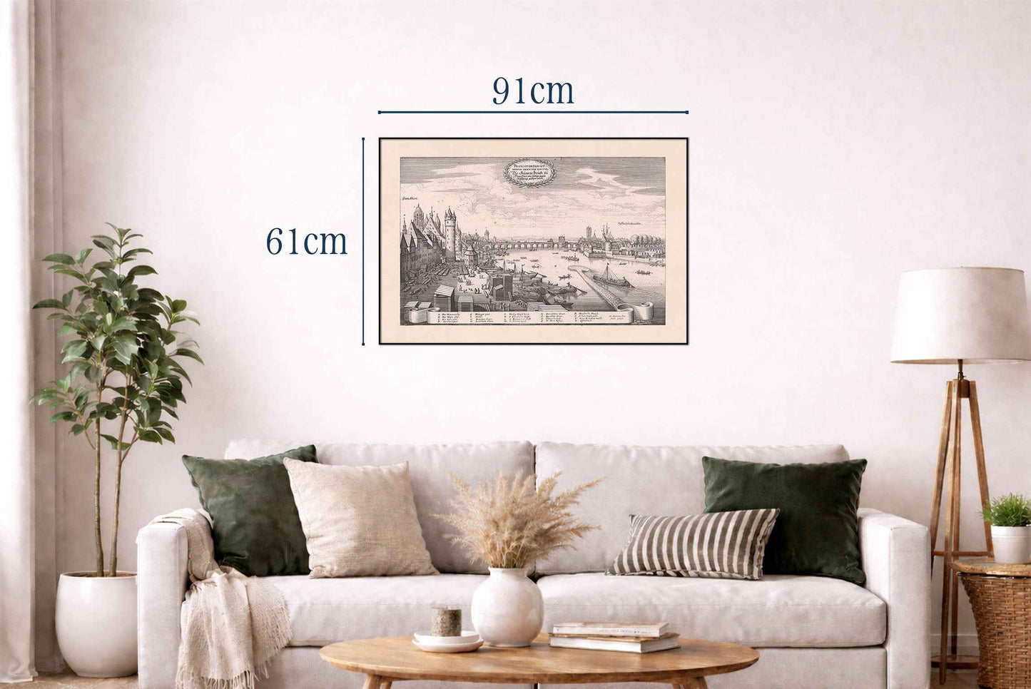 Frankfurt City Map Poster (1646) - Vintage Stone Bridge Engraving Wall Art