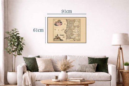 Portugal Map Poster (1690) - Vintage Algarve Kingdoms Wall Art