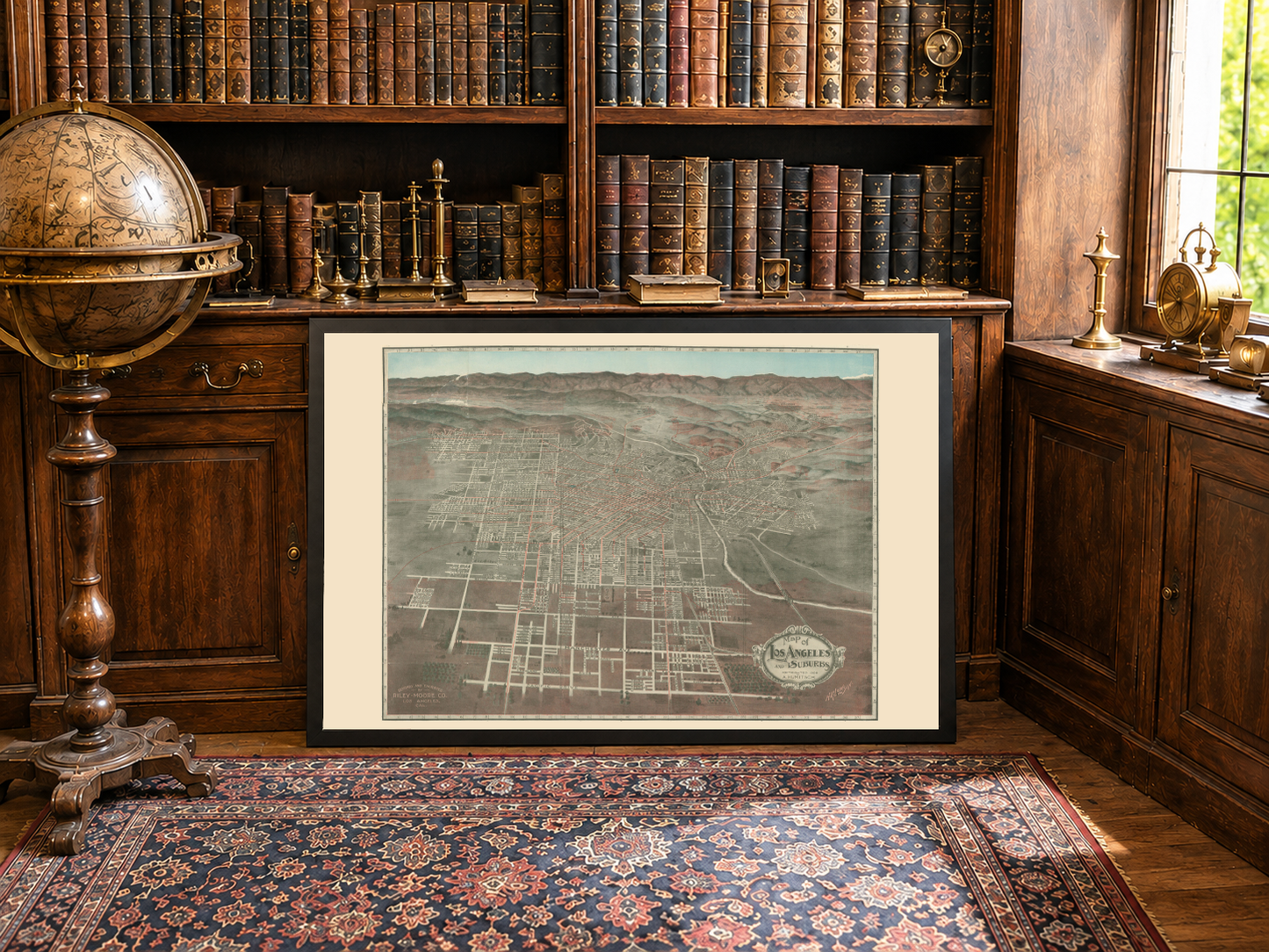 Affiche de carte de Los Angeles 1906 - Plan panoramique de la ville avec rues et lignes de chemin de fer