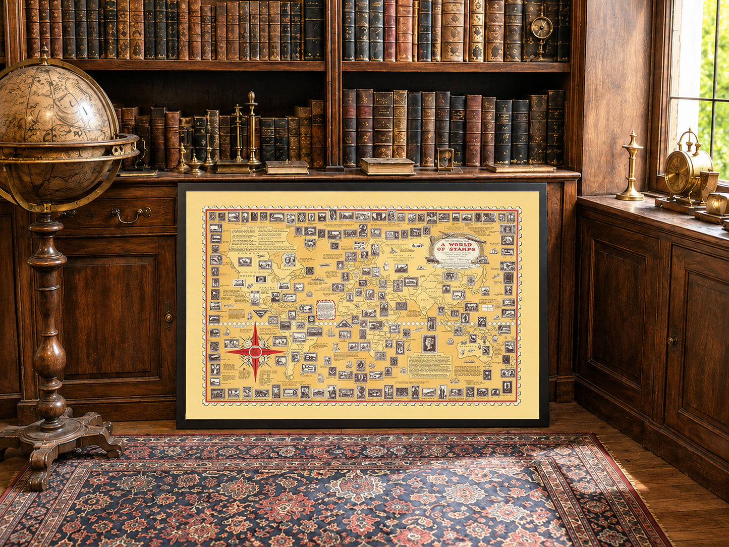 A World of Stamps Map Poster (1947) - Vintage Philately & Postal History Wall Art