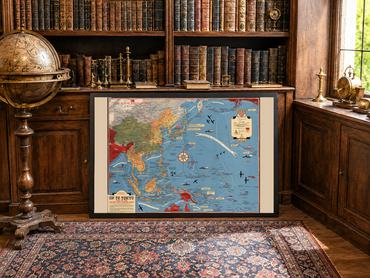 1944 Pacific Theater Map Poster - On To Tokyo Pictorial WWII Print of Asia and Pacific